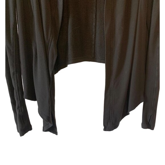 ATHLETA Black Nirvana Long Ribbed Sleeve Open-Front Knit Hoodie Cardigan Small - Picture 6 of 10